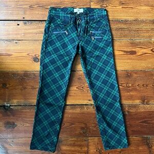 Rewind Green & Navy Plaid Slim-Fit Pants